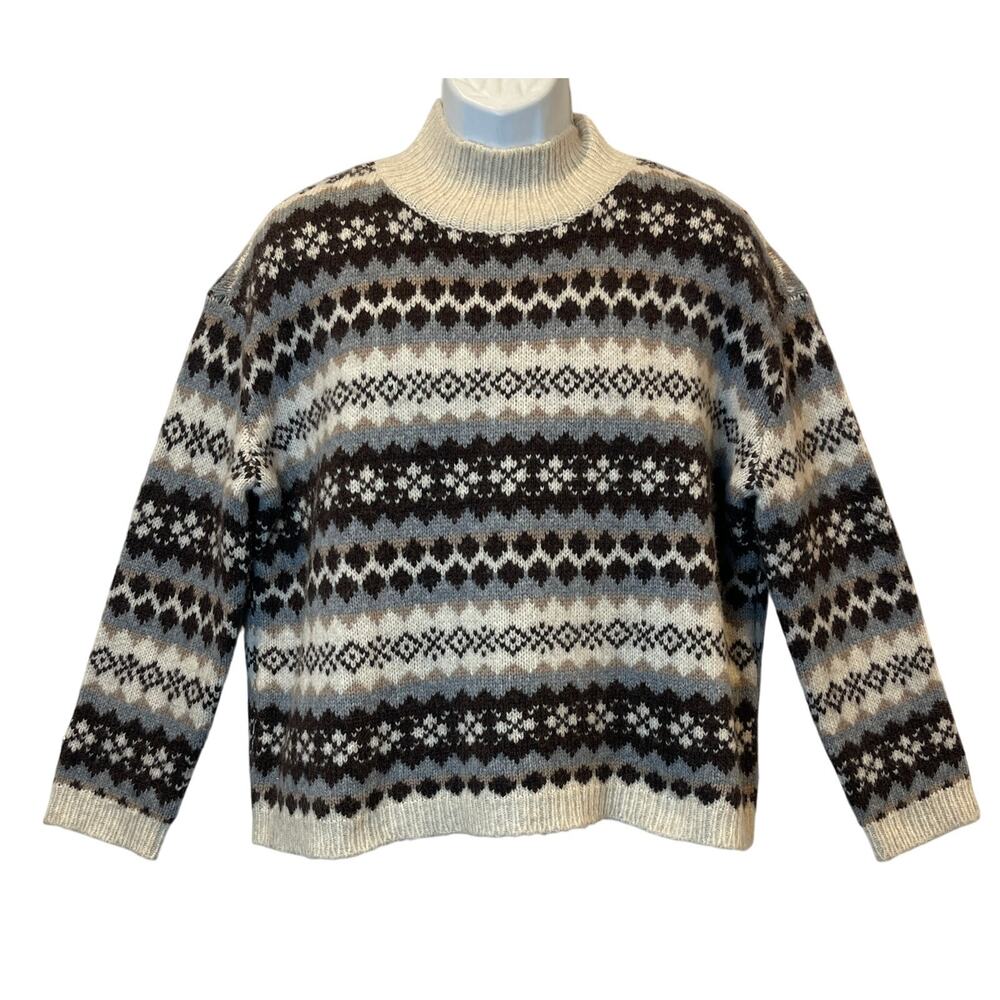 Tuckernuck Brown and Grey Fair Isle Loch Mock Neck Sweater Size Med. WORN ONCE